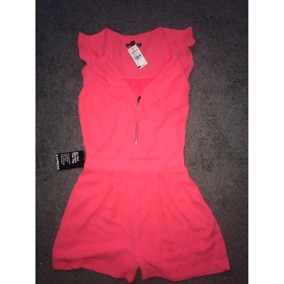 Express Other - Coral/pink zip up romper